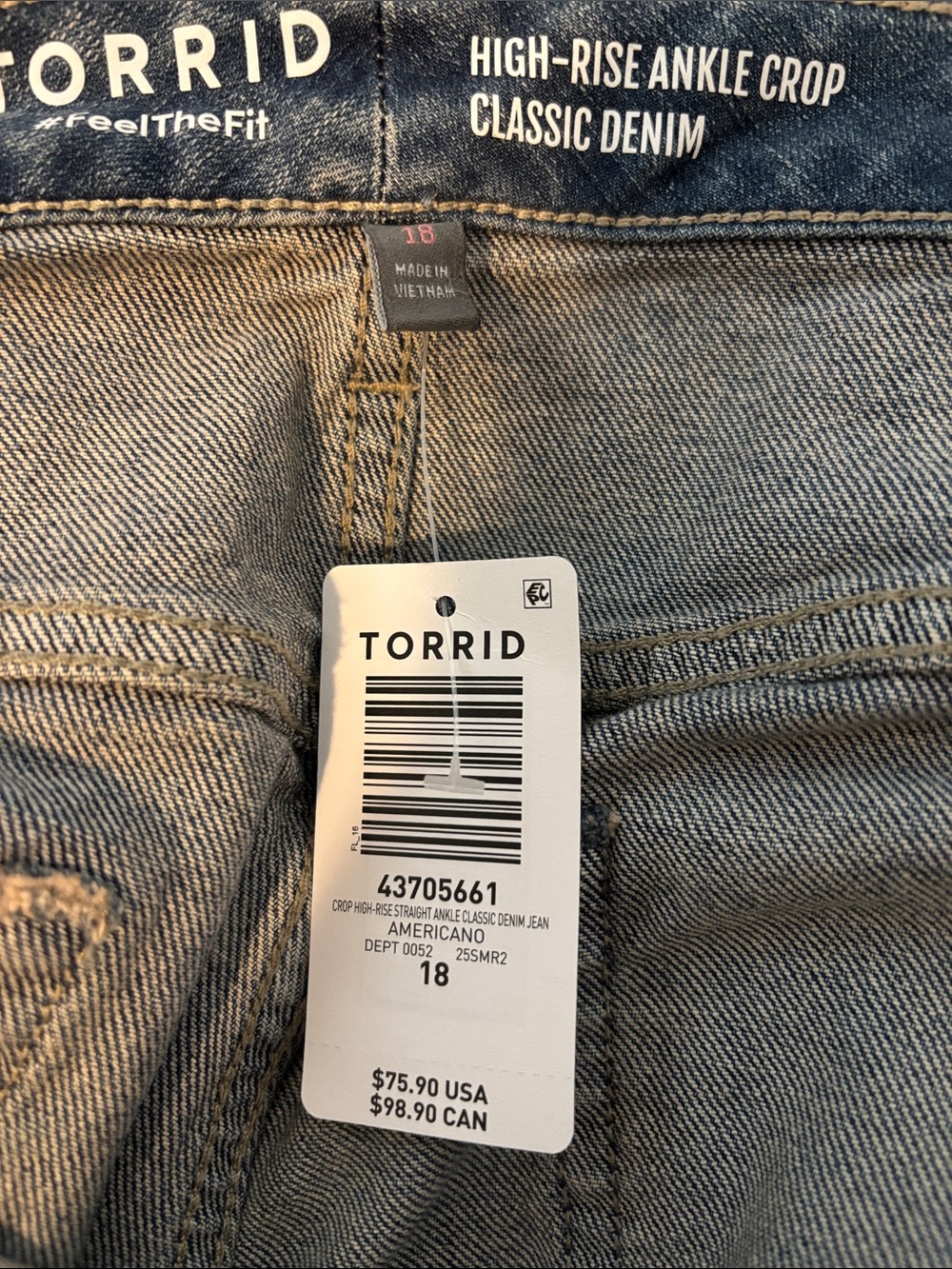 Torrid High-Rise Ankle Crop Classic Denim size 18 - Picture 6 of 6